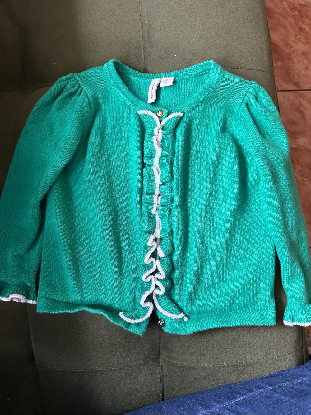 Janie and Jack Teal Ruffle-Trim Knit Cardigan